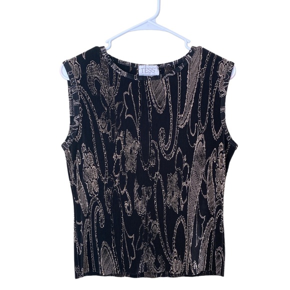 tess Tops - Tess Black and Gold Paisley Ribbed 100% Polyester Dressy Tank Top Women’s L